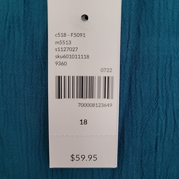 Lane Bryant Plus Size 18 Long Sleeve Top, Teal And White, NWT - Picture 7 of 13